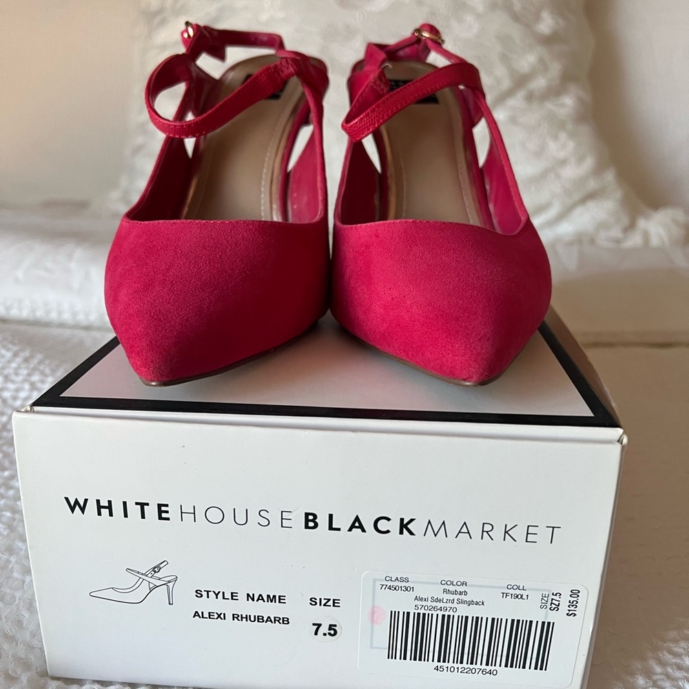 White House Black Market Red Heels with Ankle Strap and Bow